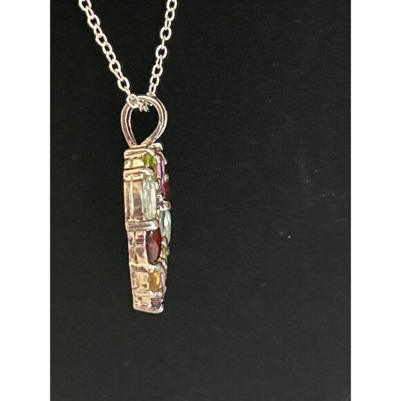 Sterling Silver Heart Pendant Necklace With Multi-Gemstones & 18" Chain - Picture 5 of 5
